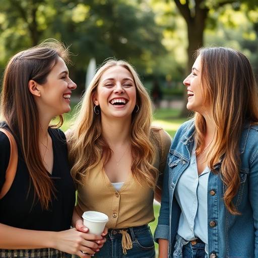 Gruppo di amici che ridono insieme durante un servizio fotografico informale all'aperto.