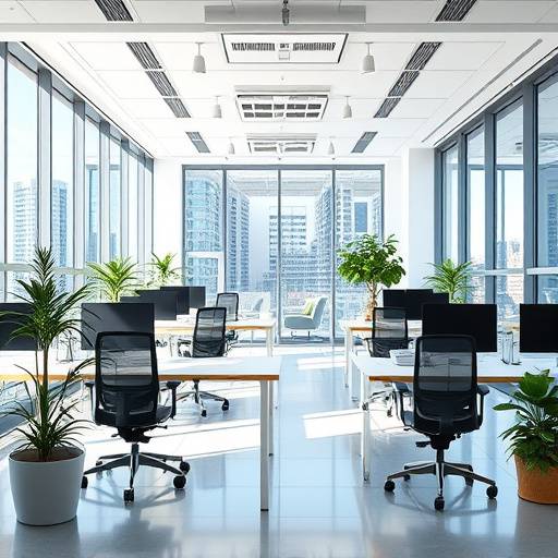 Interni di un ufficio moderno e luminoso, progettato per la produttivit&agrave; e il benessere.